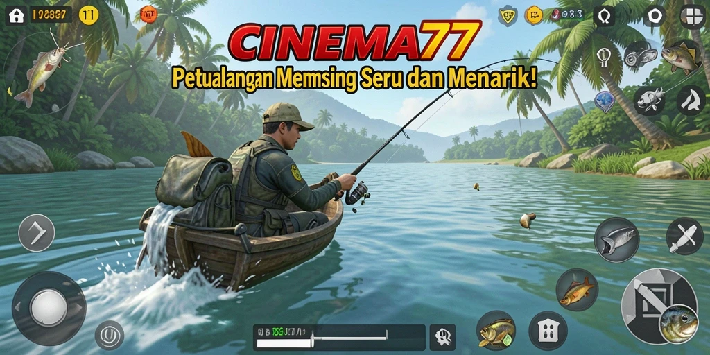 Screenshot gameplay CINEMA77 dengan suasana memancing yang realistis.
