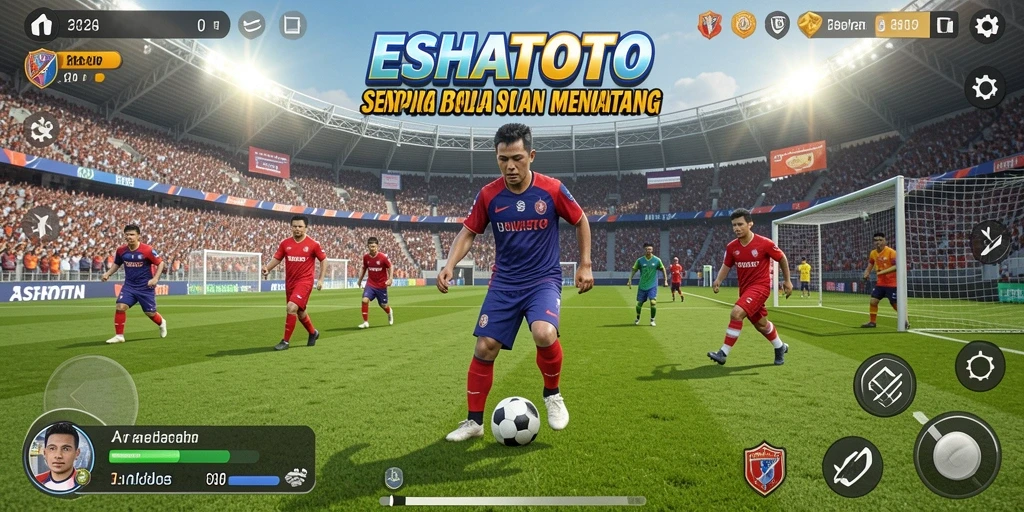 Tangkapan layar gameplay ESHATOTO yang menampilkan aksi sepak bola seru.