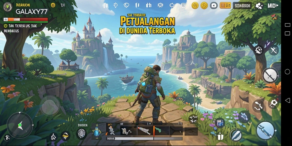 Gameplay penuh eksplorasi dalam dunia terbuka GALAXY77.