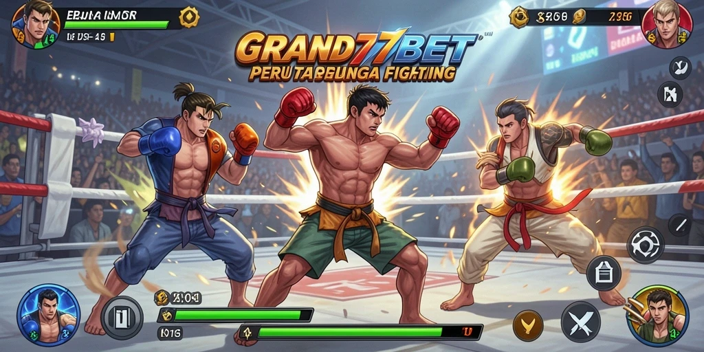 Screenshot menampilkan aksi pertarungan seru dalam GRAND77BET.
