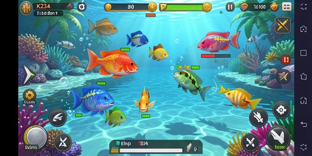 Gameplay seru Tembak Ikan K234 menunjukkan aksi menembak ikan.