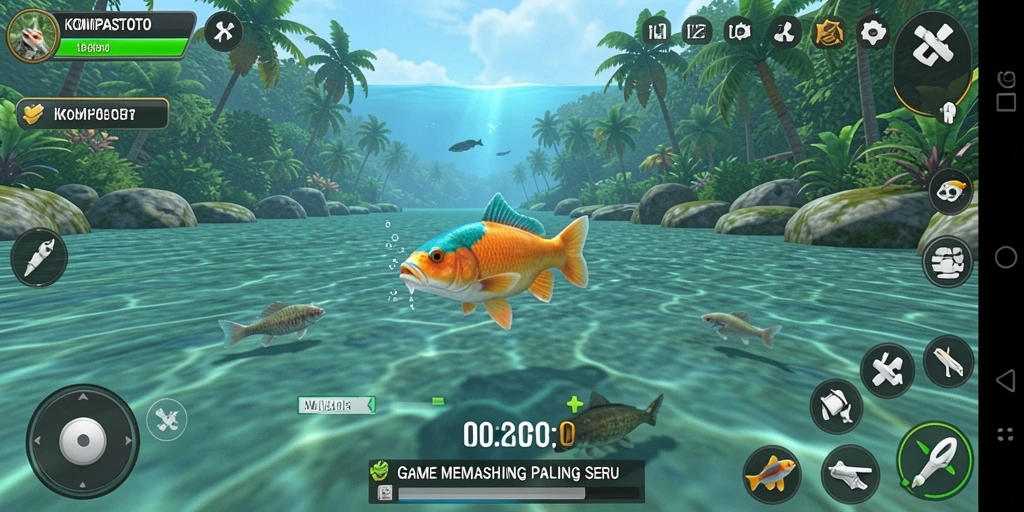 Gameplay KOMPASTOTO dengan berbagai lokasi memancing yang menakjubkan.