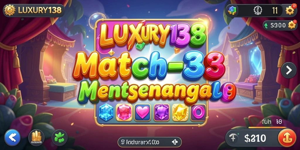 Tampilan gameplay LUXURY138 dengan kombinasi item Match-3 yang cerah.