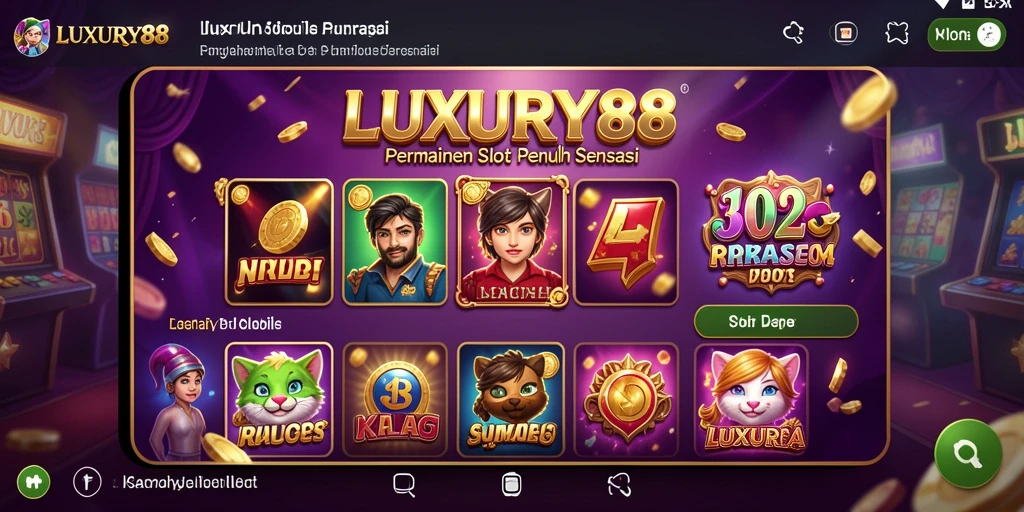 Screenshot gameplay yang menampilkan mesin slot LUXURY88 dengan banyak simbol menarik.