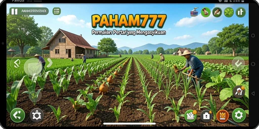Tampilan gameplay PAHAM777 yang menawan dengan aktivitas pertanian.