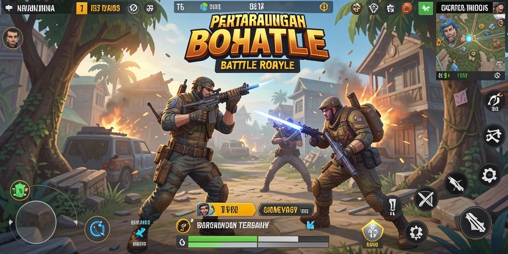 Screenshot T6 menunjukkan aksi pertempuran intens di arena Battle Royale.